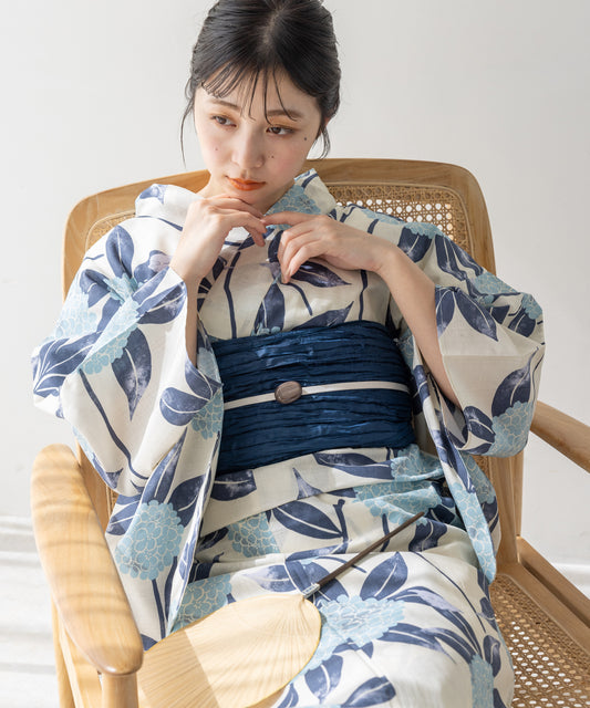 こだわり 浴衣 5点セット (浴衣/帯/下駄/腰紐/着付け冊子) ブルー 紫陽花 アジサイ