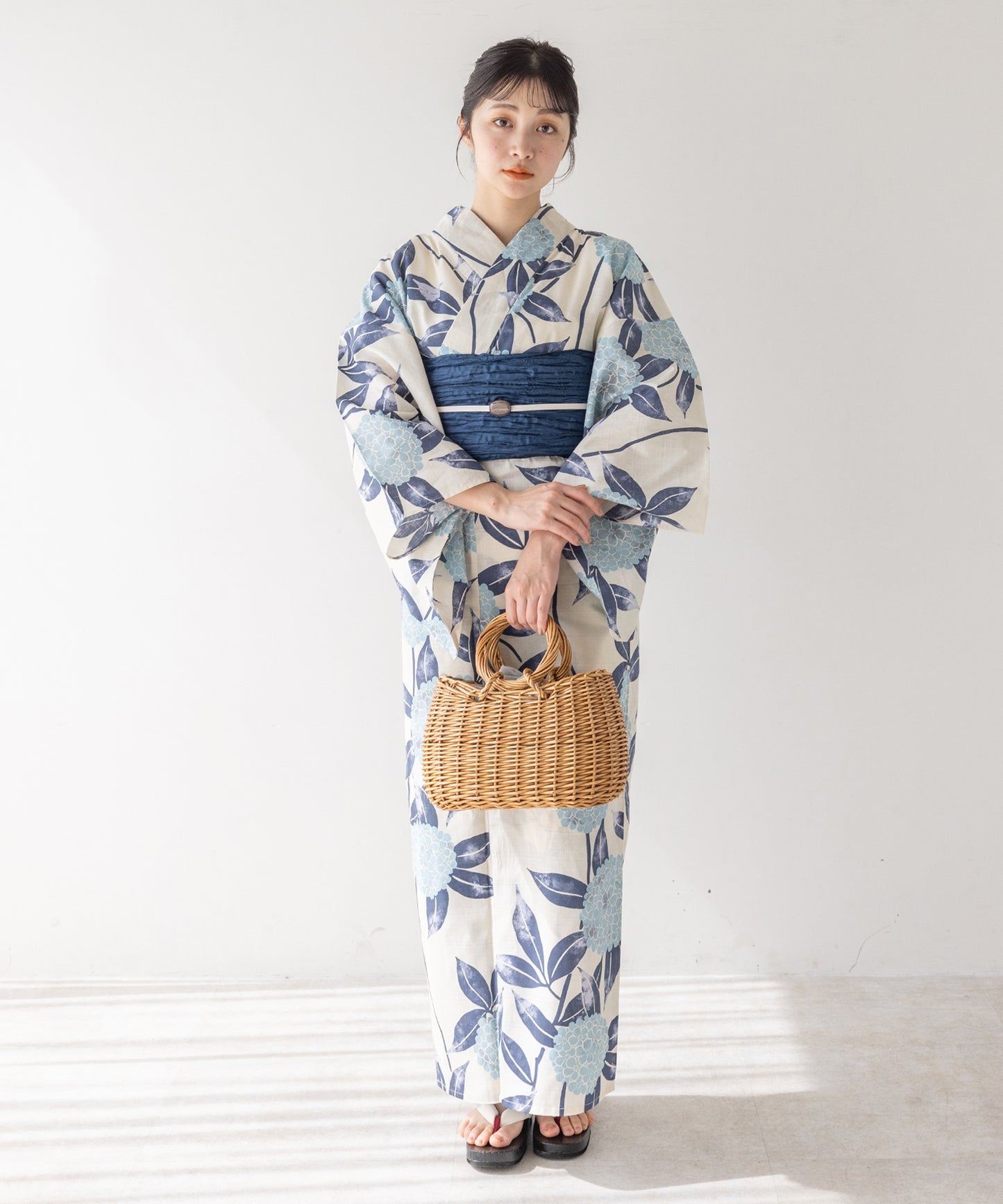 こだわり 浴衣 5点セット (浴衣/帯/下駄/腰紐/着付け冊子) ブルー 紫陽花 アジサイ