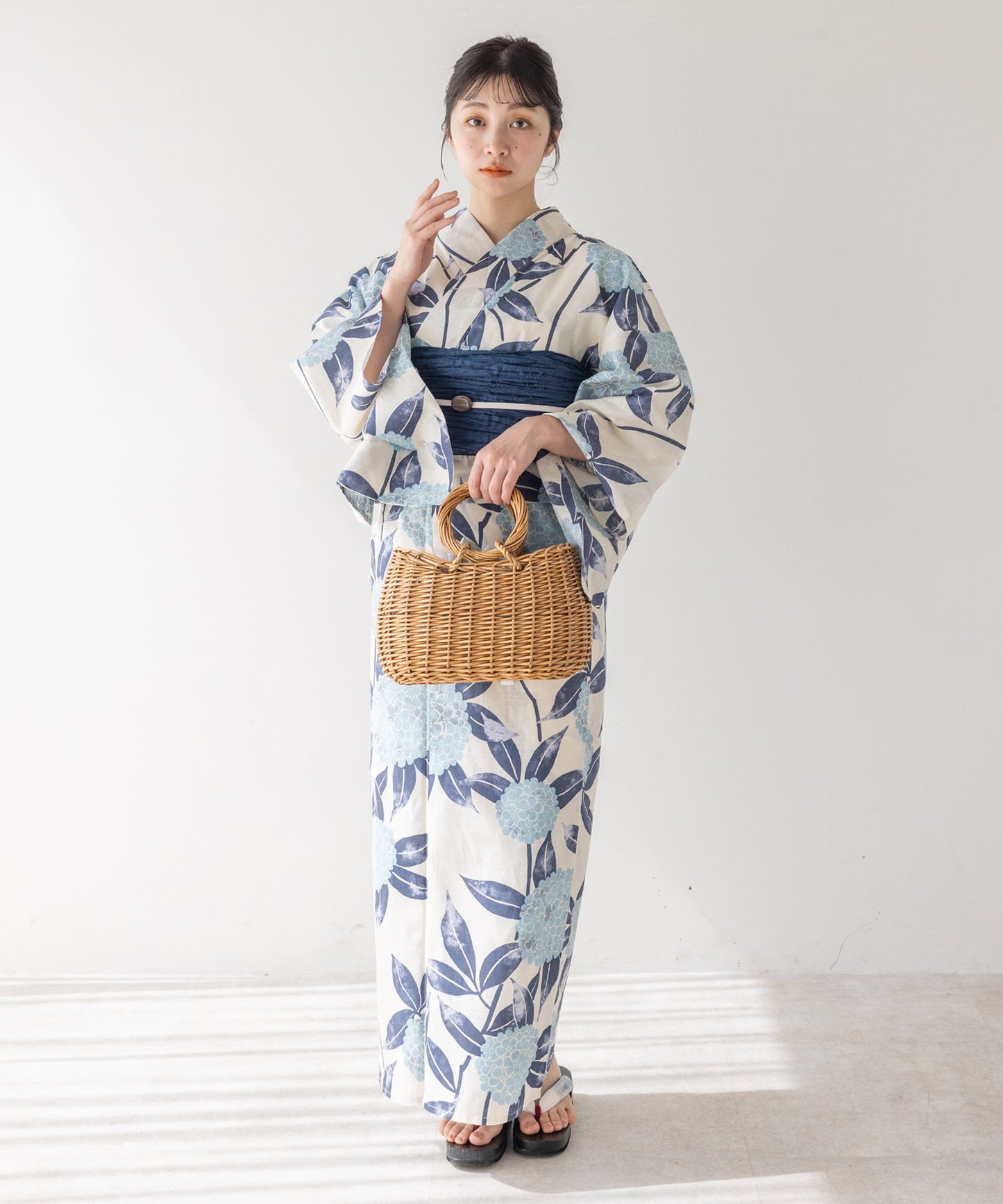 こだわり 浴衣 5点セット (浴衣/帯/下駄/腰紐/着付け冊子) ブルー 紫陽花 アジサイ
