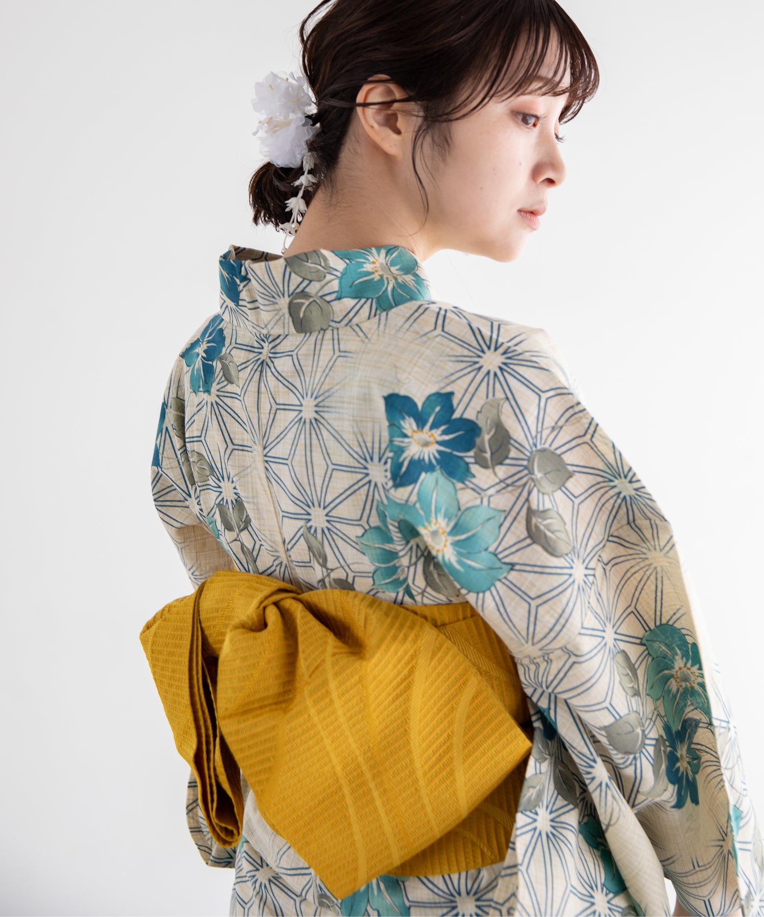 青涼の古典花文 こだわり浴衣5点セット (浴衣/帯/下駄/腰紐/着付け冊子