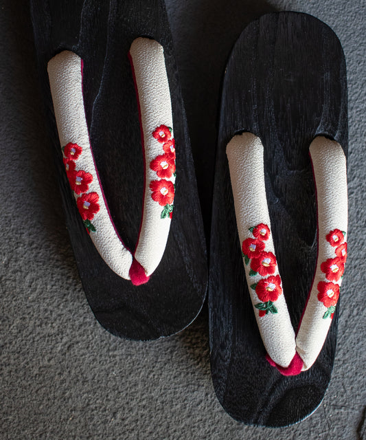 大きいサイズの下駄 ホワイト椿