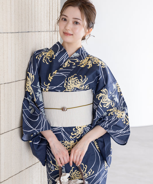 流水に乱菊 こだわり浴衣 5点セット (浴衣/帯/下駄/腰紐/着付け冊子)
