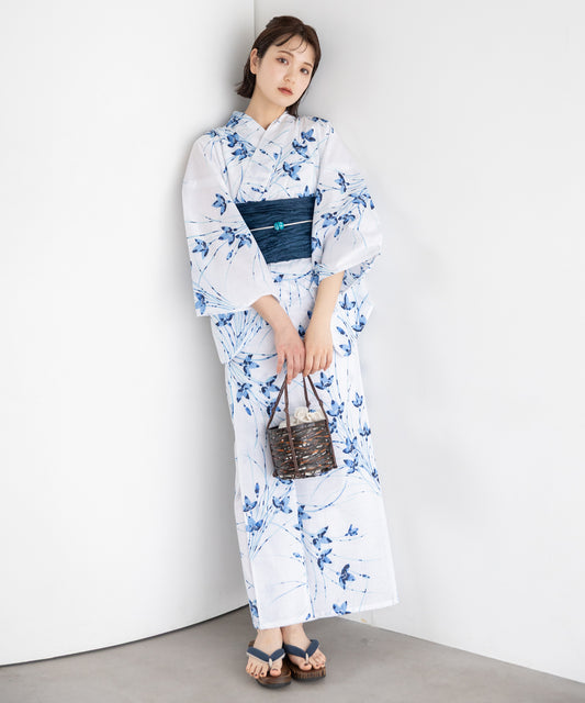朝露の涼花 こだわり浴衣5点セット (浴衣/帯/下駄/腰紐/着付け冊子) 変わり織生地