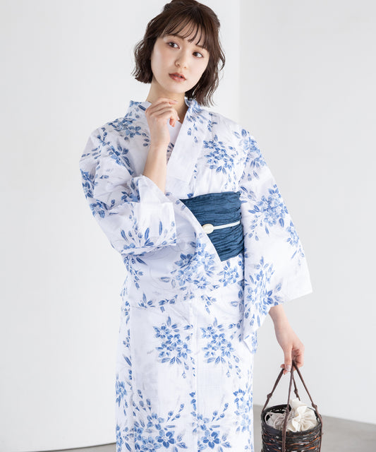 青花のしずく こだわり浴衣5点セット (浴衣/帯/下駄/腰紐/着付け冊子) 変わり織生地