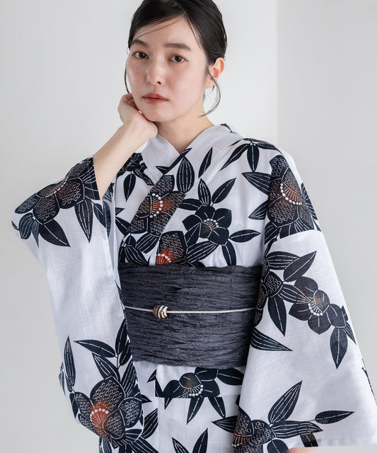 宵の花調べ こだわり浴衣5点セット (浴衣/帯/下駄/腰紐/着付け冊子) 変わり織生地