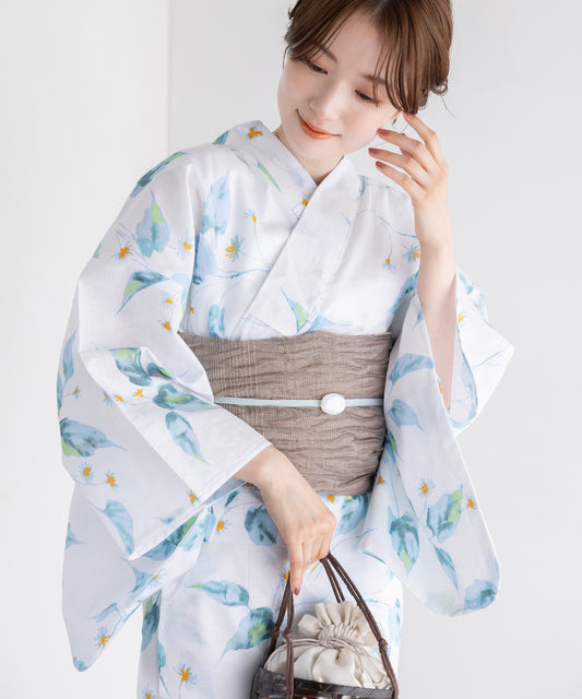 夏の風花影 こだわり浴衣5点セット (浴衣/帯/下駄/腰紐/着付け冊子) 変わり織生地