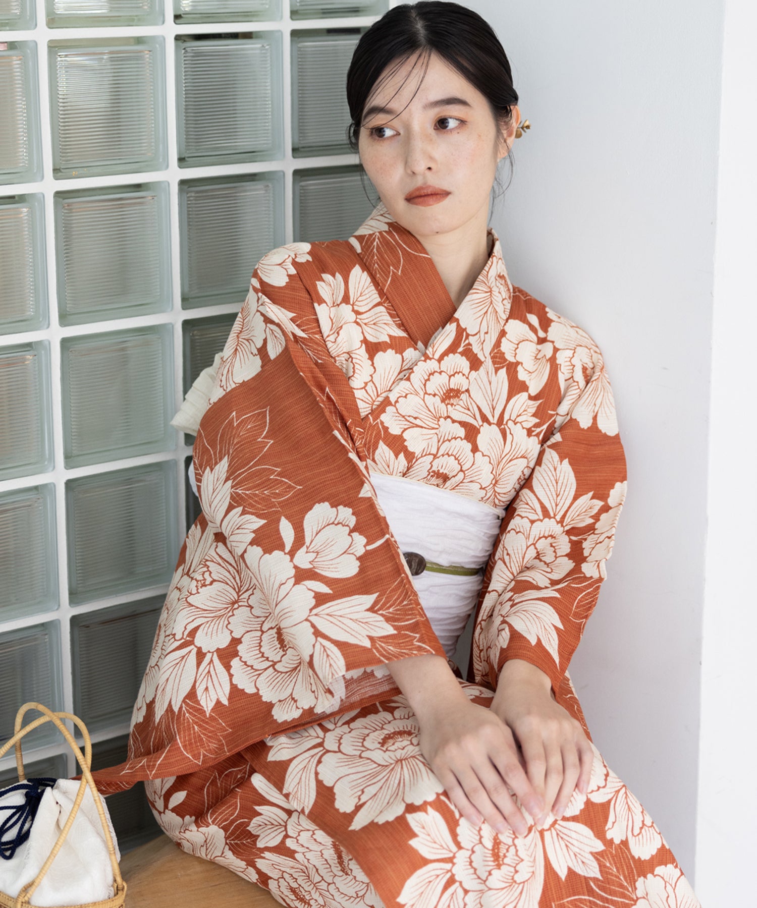 通販 こだわり浴衣5点セット 綿 麻混 (浴衣/帯/下駄/腰紐/着付け冊子) 着物・浴衣