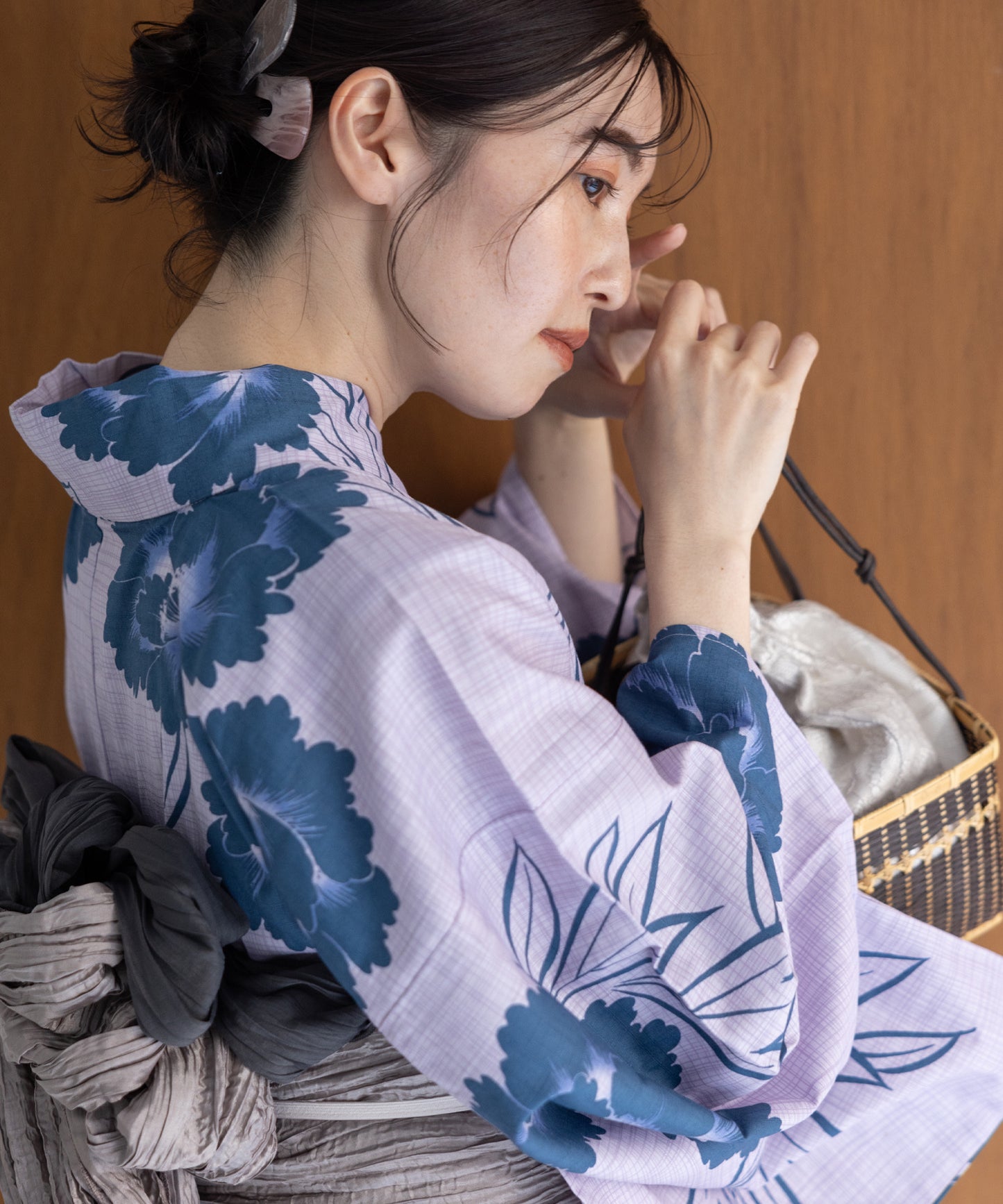 こだわり浴衣5点セット (浴衣/帯/下駄/腰紐/着付け冊子) 浴衣 レディース 浴衣 セット 変わり織生地 パープル ラベンダー ブルー