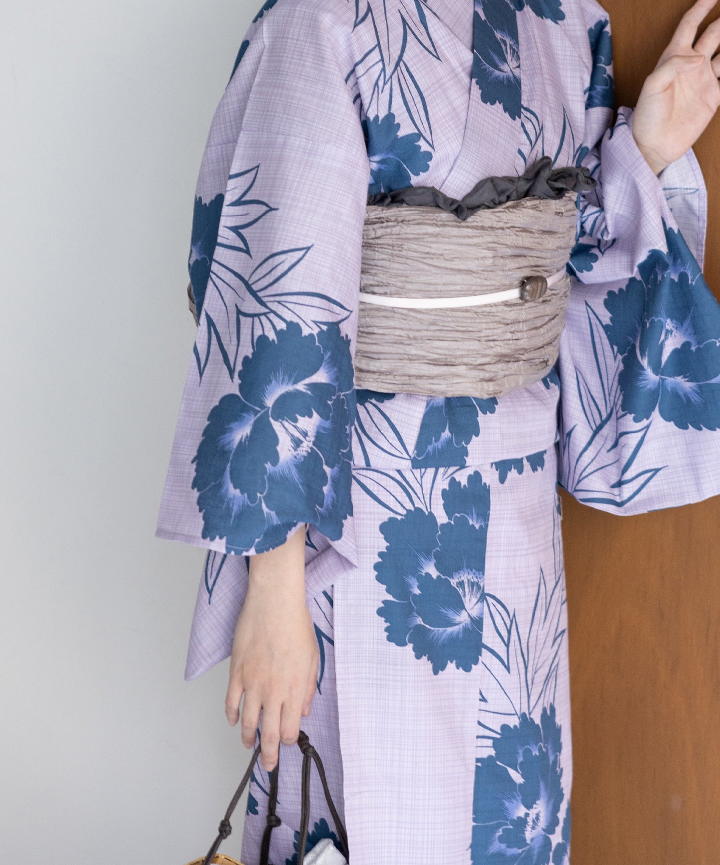 こだわり浴衣5点セット (浴衣/帯/下駄/腰紐/着付け冊子) 浴衣 レディース 浴衣 セット 変わり織生地 パープル ラベンダー ブルー