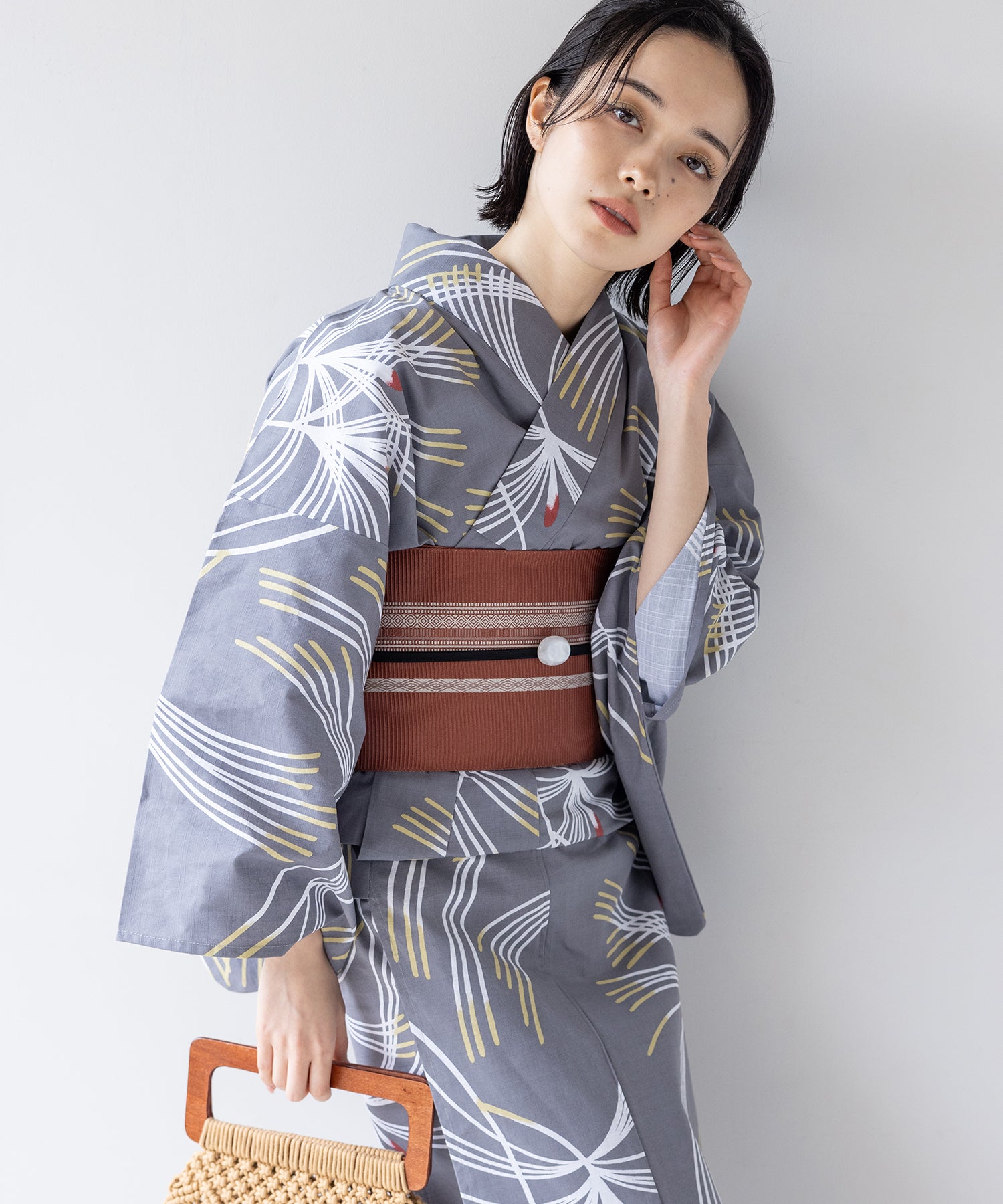 こだわり浴衣 5点セット (浴衣/帯/下駄/腰紐/着付け冊子) 変わり織生地