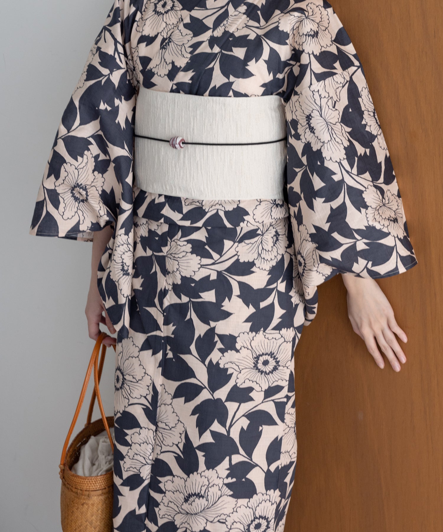 こだわり 浴衣 5点セット (浴衣/帯/下駄/腰紐/着付け冊子) 浴衣 レディース 浴衣 セット ベージュ ブラック 黒