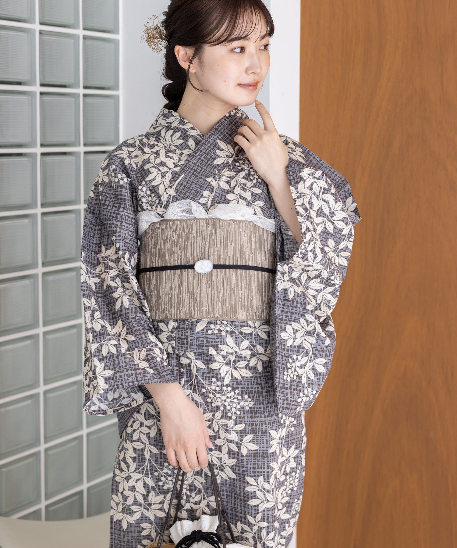 こだわり浴衣5点セット(浴衣/帯/下駄/腰紐/着付け冊子) 変わり織