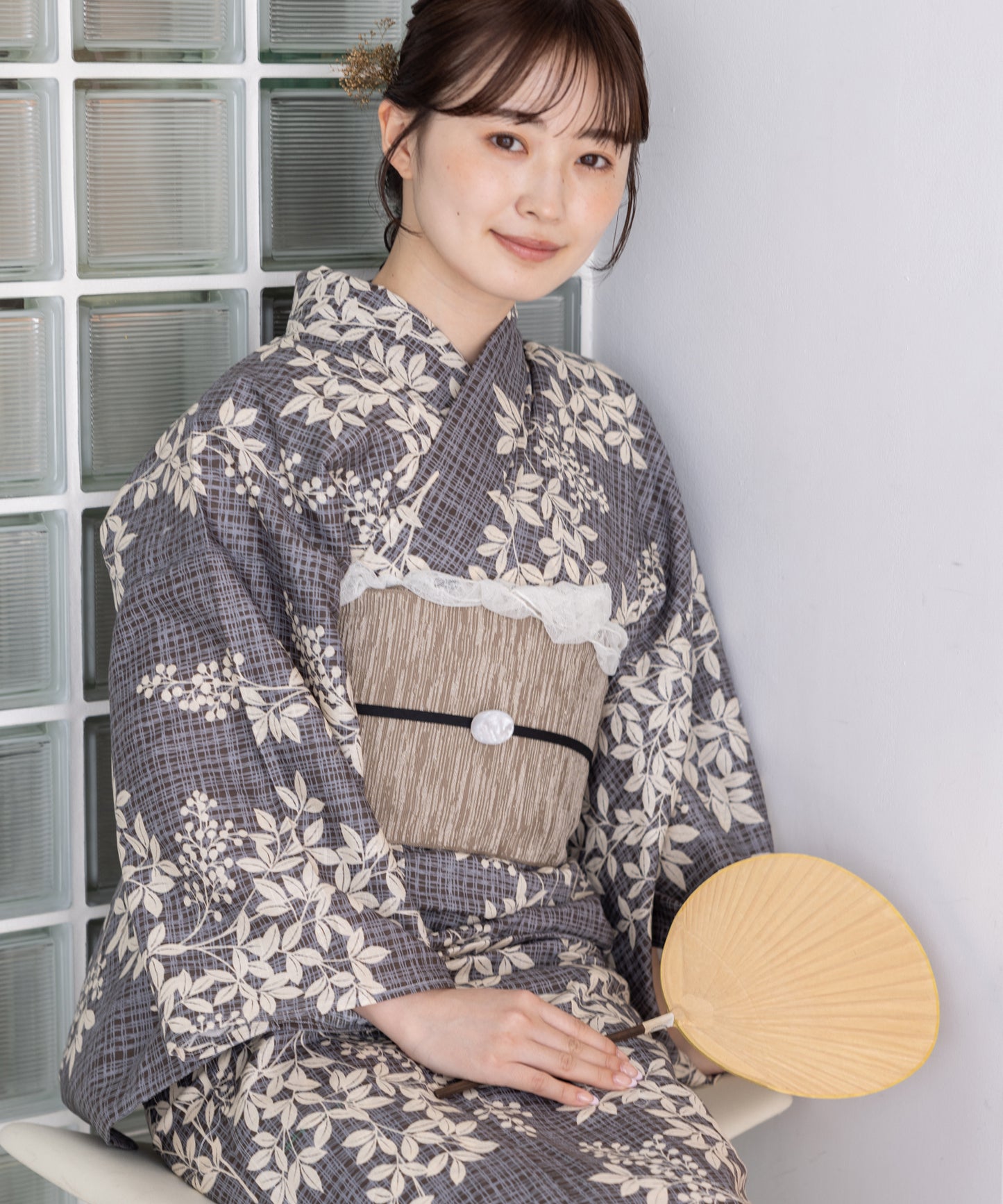 こだわり浴衣5点セット(浴衣/帯/下駄/腰紐/着付け冊子) 変わり織生地 ブラック 黒