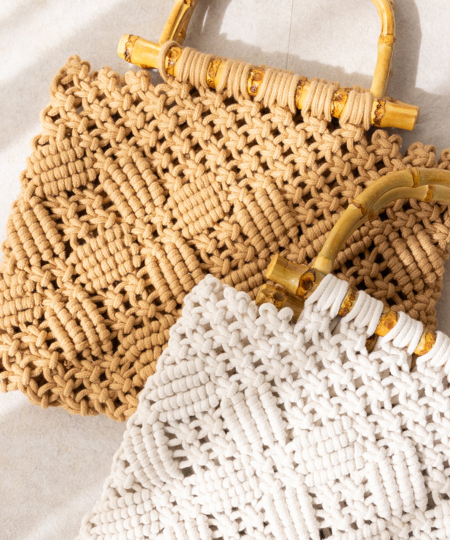バンブーハンドル編みバッグ