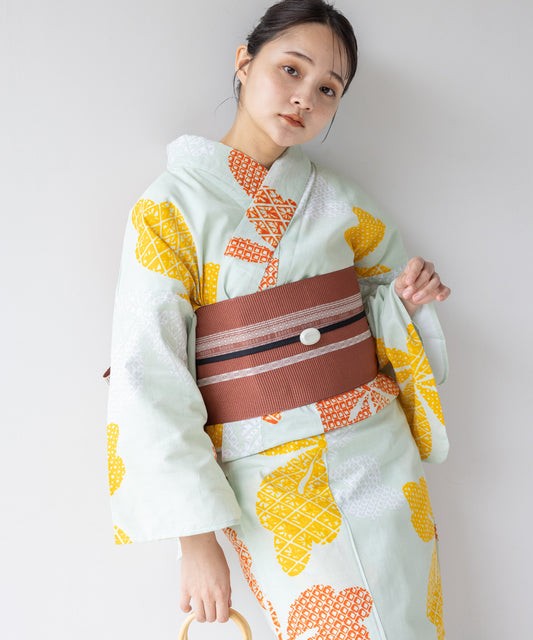 こだわり 浴衣 5点セット (浴衣/帯/下駄/腰紐/着付け冊子) ライトグリーン