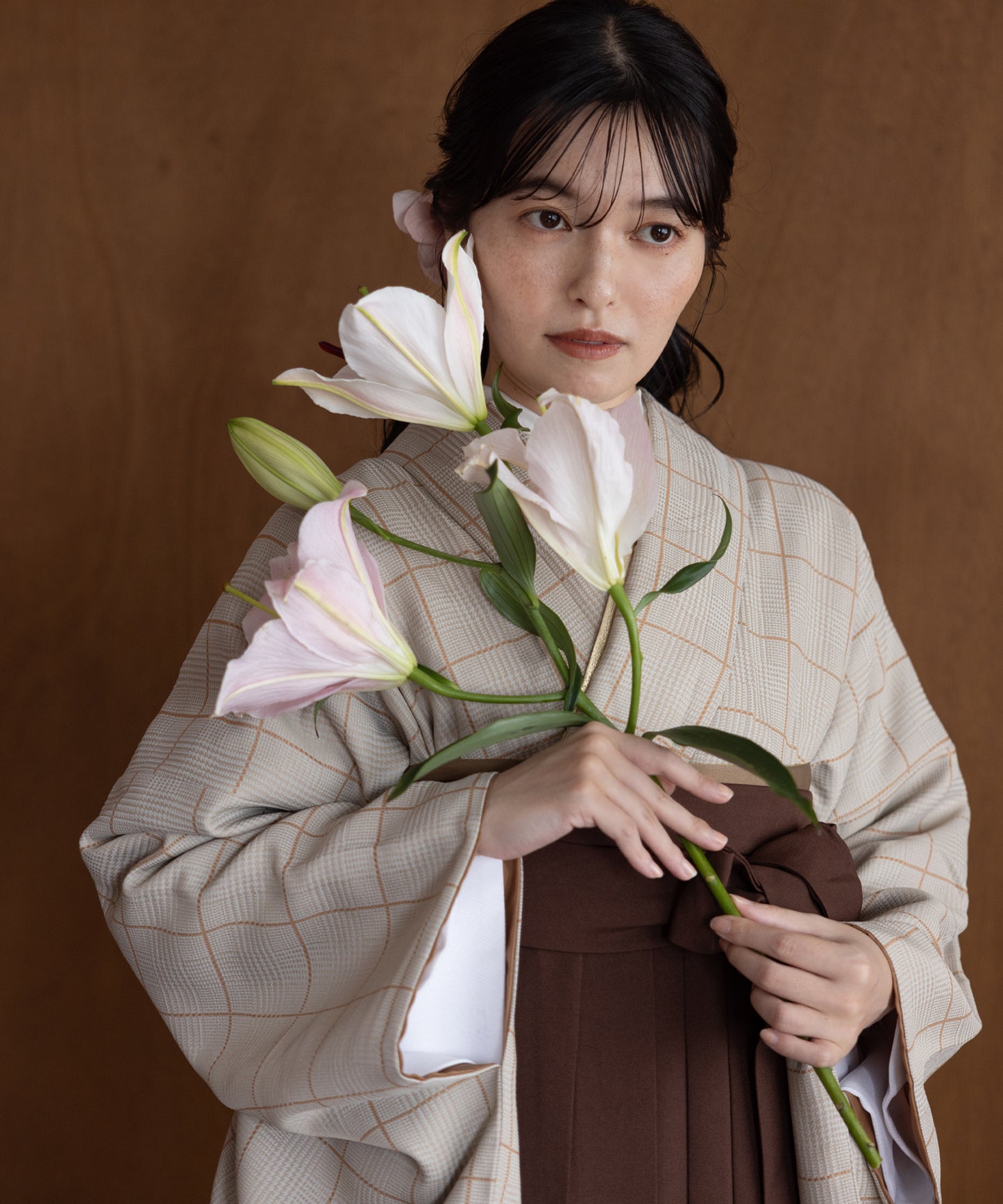 こだわり袴3点セット -check & flower-