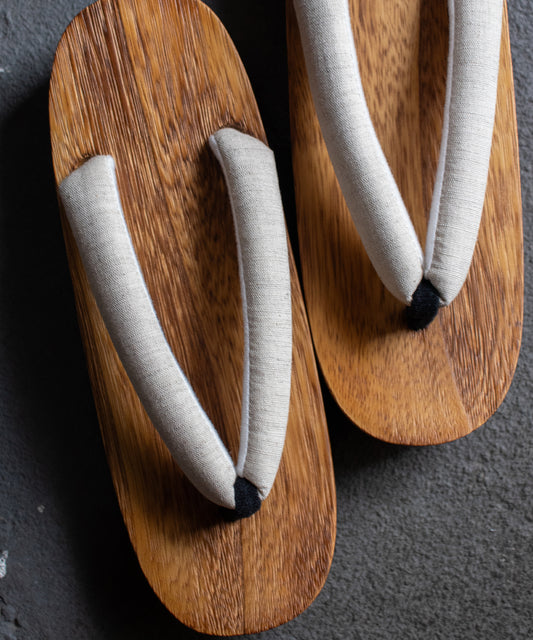 茶木下駄 - 麻無地-キナリ