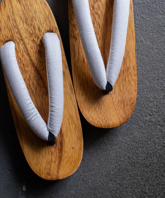 茶木下駄 - 麻無地-ライトグレー