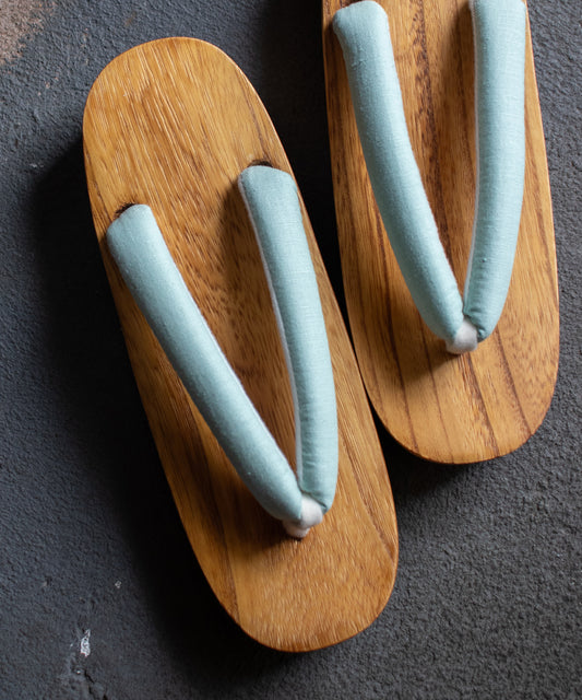 茶木下駄 - 麻無地-ライトブルー