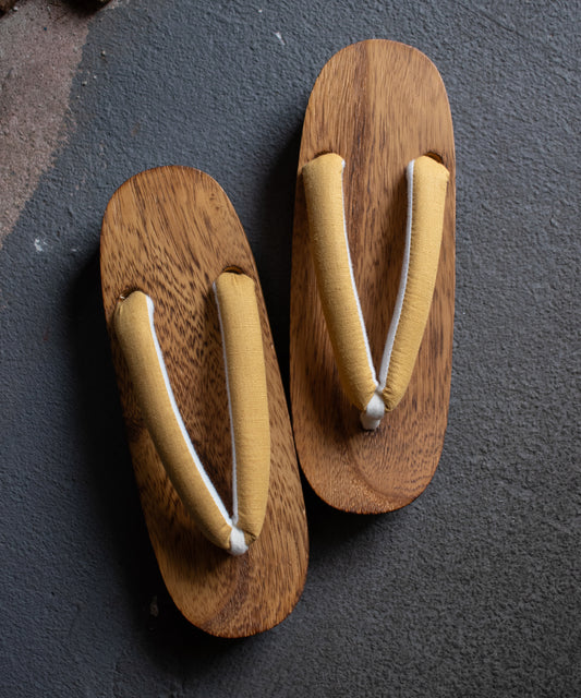 茶木下駄 - 麻無地-マスタード