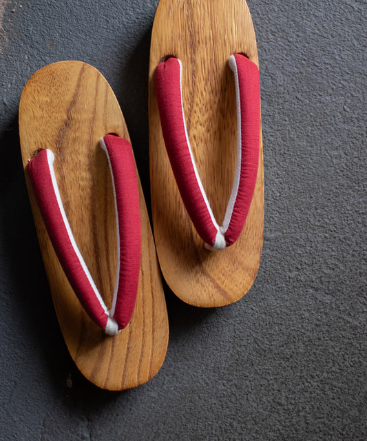 茶木下駄 - 麻無地-レッド