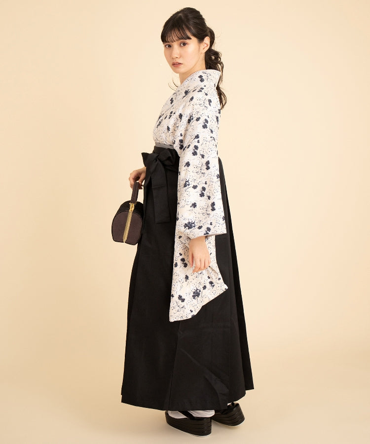 こだわり袴3点セット-フラワー-オフホワイト