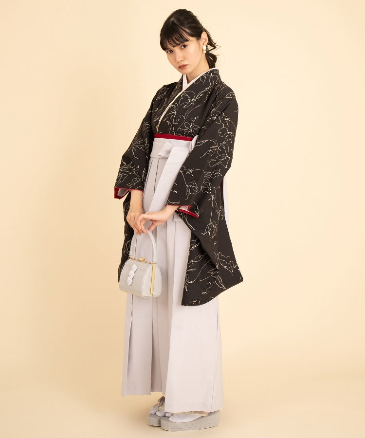 こだわり袴3点セット-フラワー-ブラック系