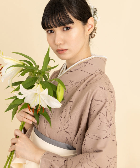 こだわり袴3点セット-フラワー-ピンクベージュ