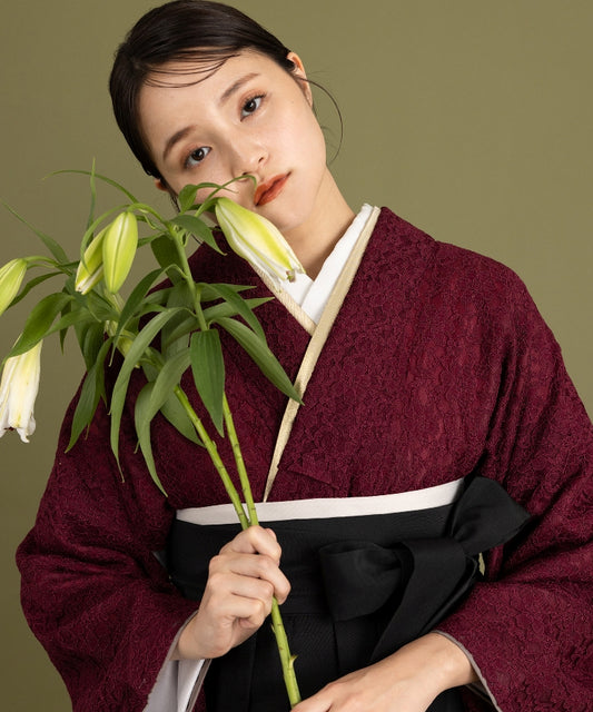 こだわり袴3点セット-レース-ワイン系