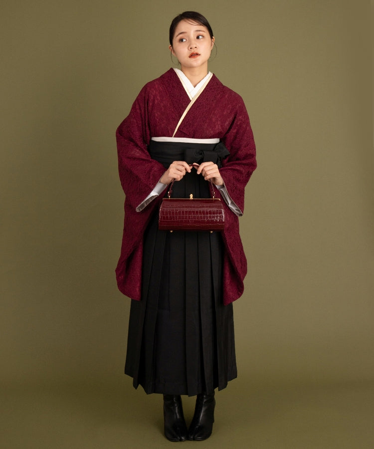 こだわり袴3点セット-レース-ワイン系