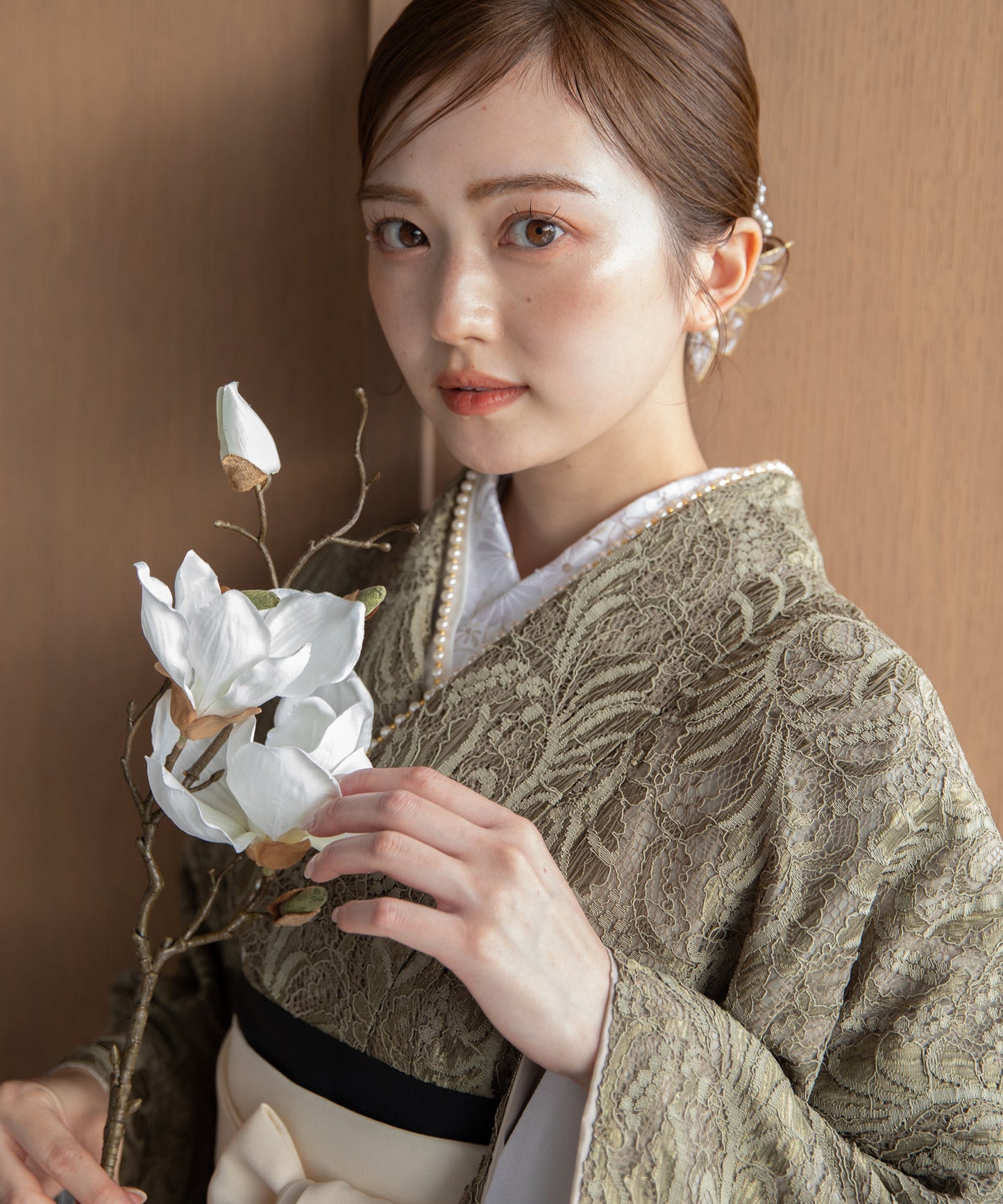 こだわり袴3点セット-レース-カーキ系1