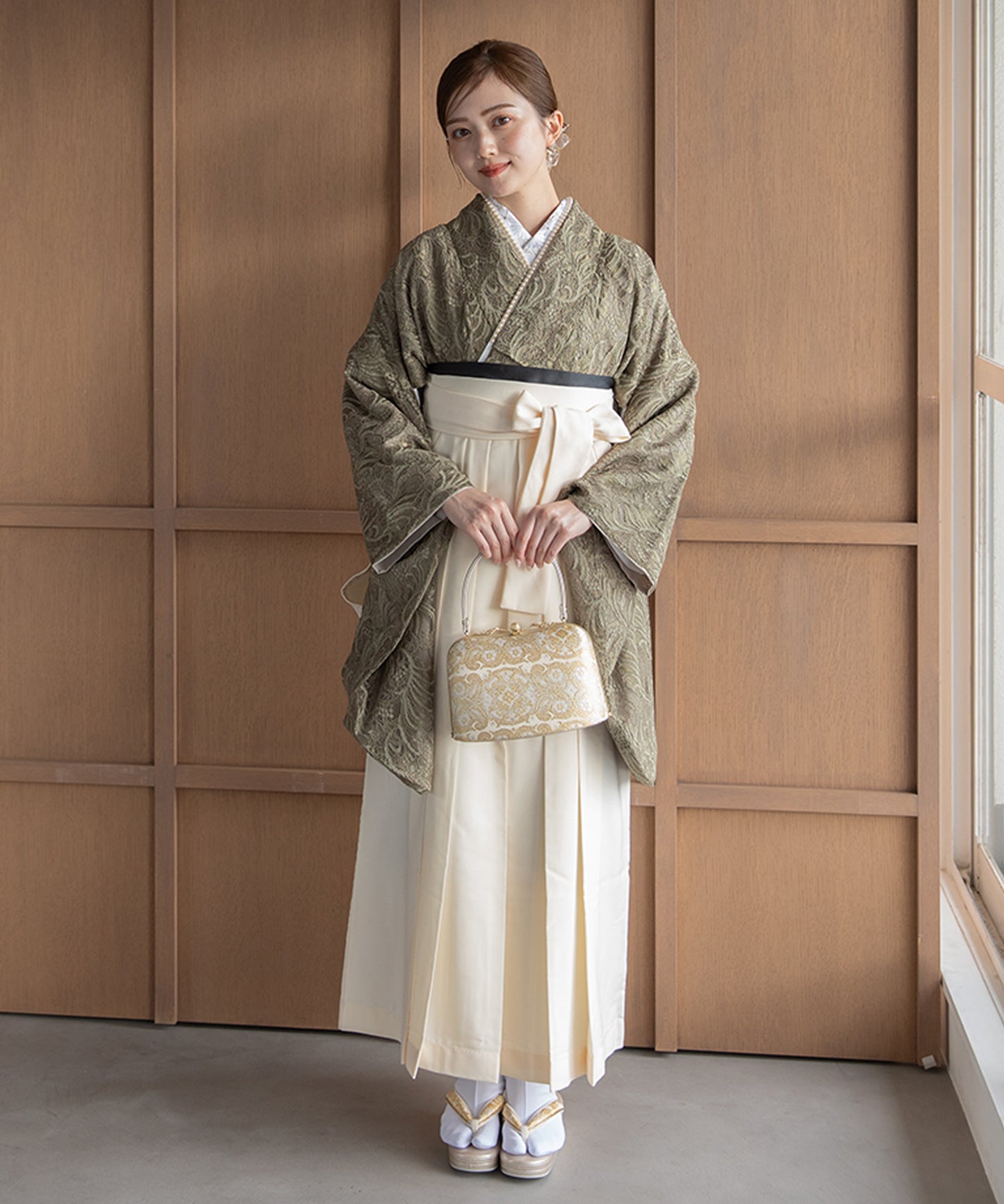 こだわり袴3点セット-レース-カーキ系1