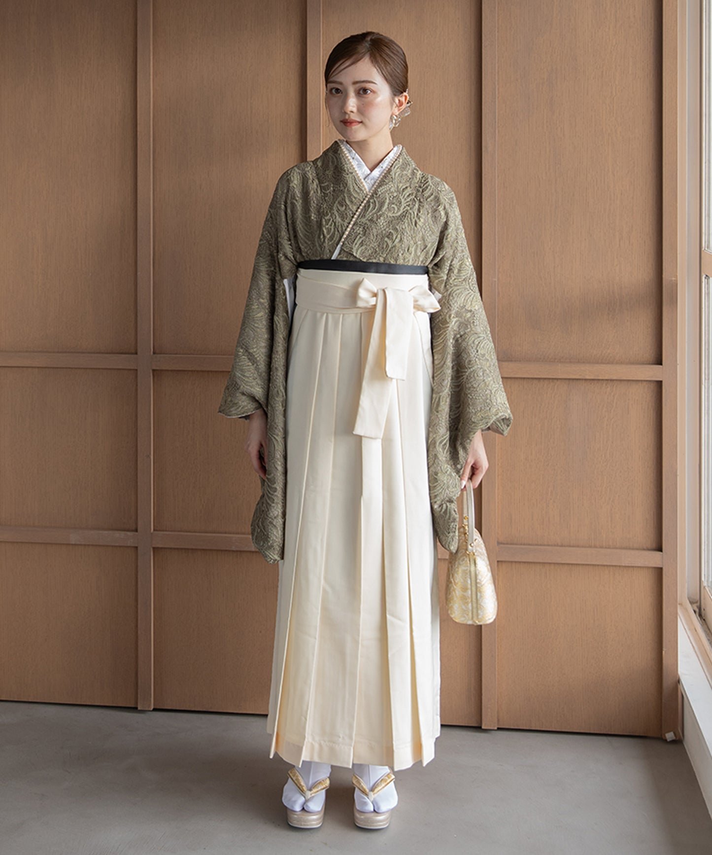 こだわり袴3点セット-レース-カーキ系1