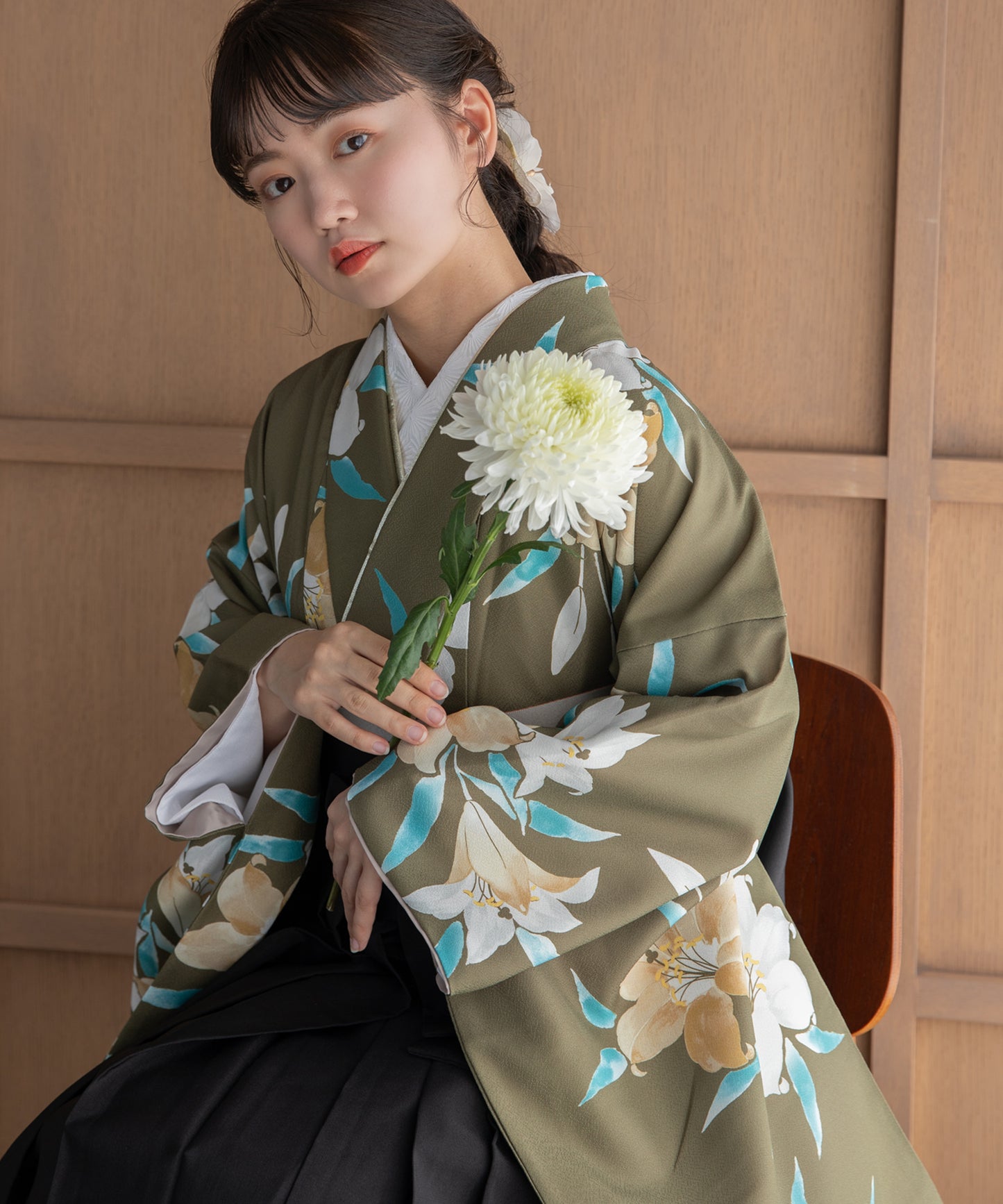 こだわり袴3点セット -grace original-カーキ系