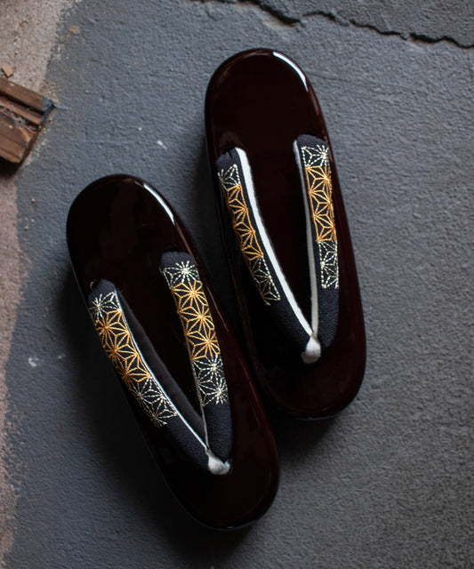 レディース浴衣下駄 塗台刺繍下駄シリーズB ブラック麻の葉