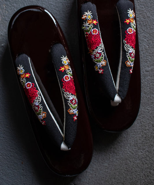 レディース浴衣下駄 塗台刺繍下駄シリーズB ブラック古典