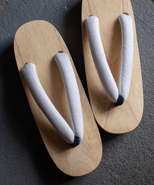 白木下駄 - 麻無地-ライトグレー