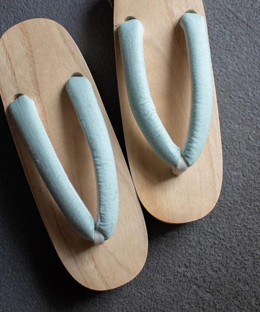 白木下駄 - 麻無地-ライトブルー