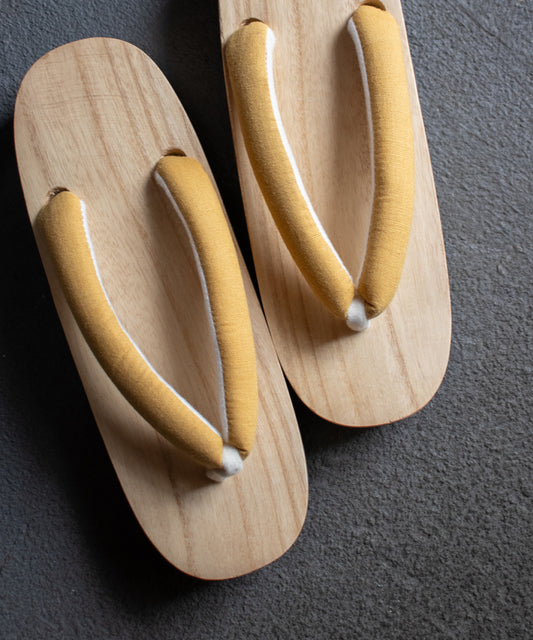 白木下駄 - 麻無地-マスタード