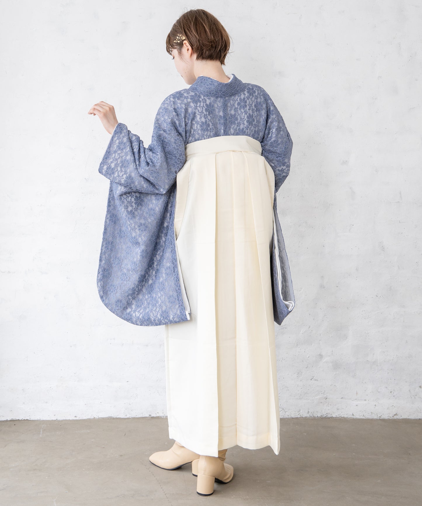 こだわり袴3点セット-レース-ブルー-
