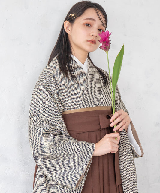 こだわり袴3点セット-江戸小紋-ブラウン