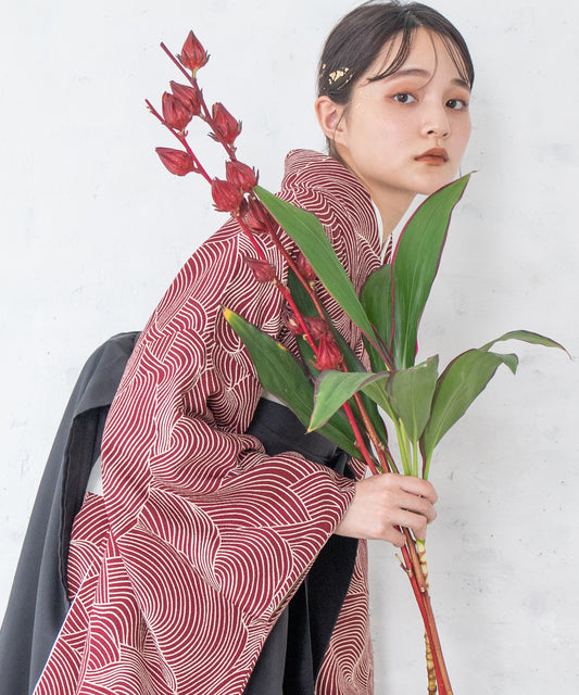 こだわり袴3点セット-江戸小紋-レッド系その他-