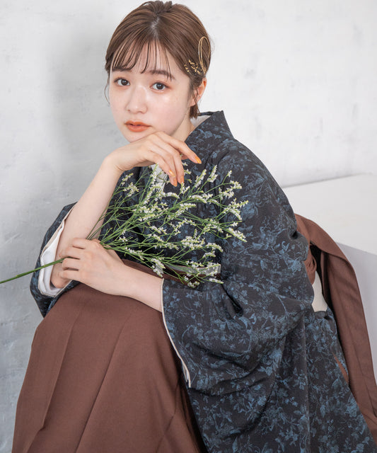 こだわり袴3点セット-江戸小紋-ネイビー