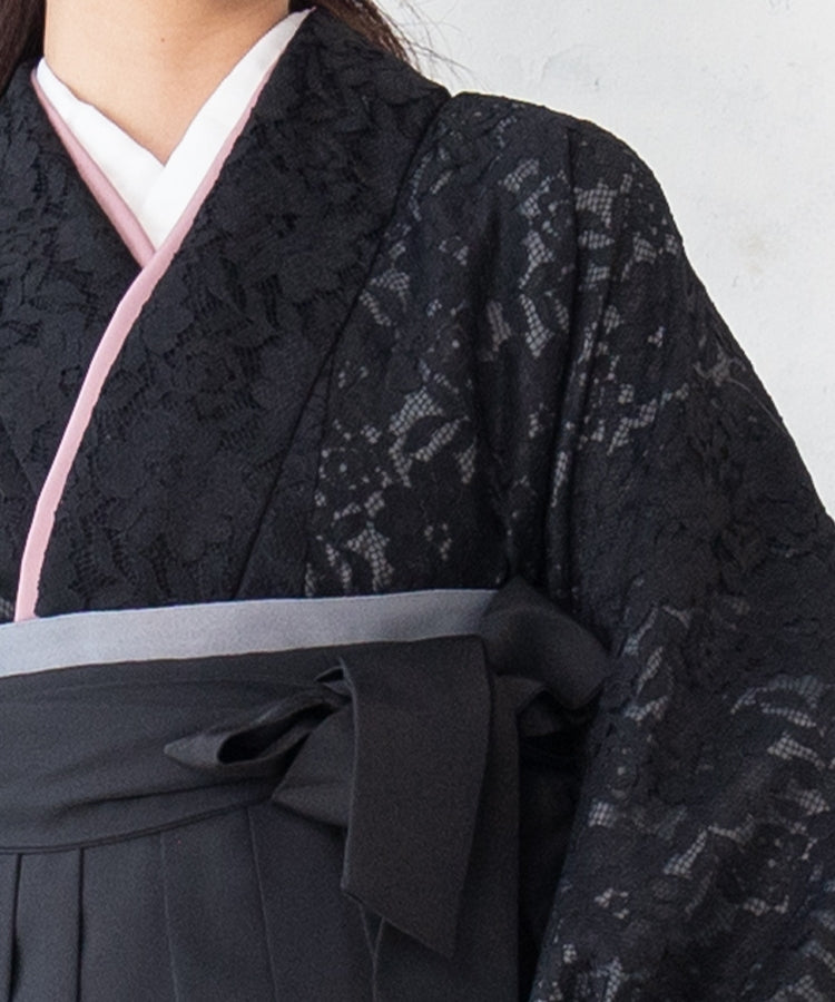 こだわり袴3点セット-レース-ブラック-