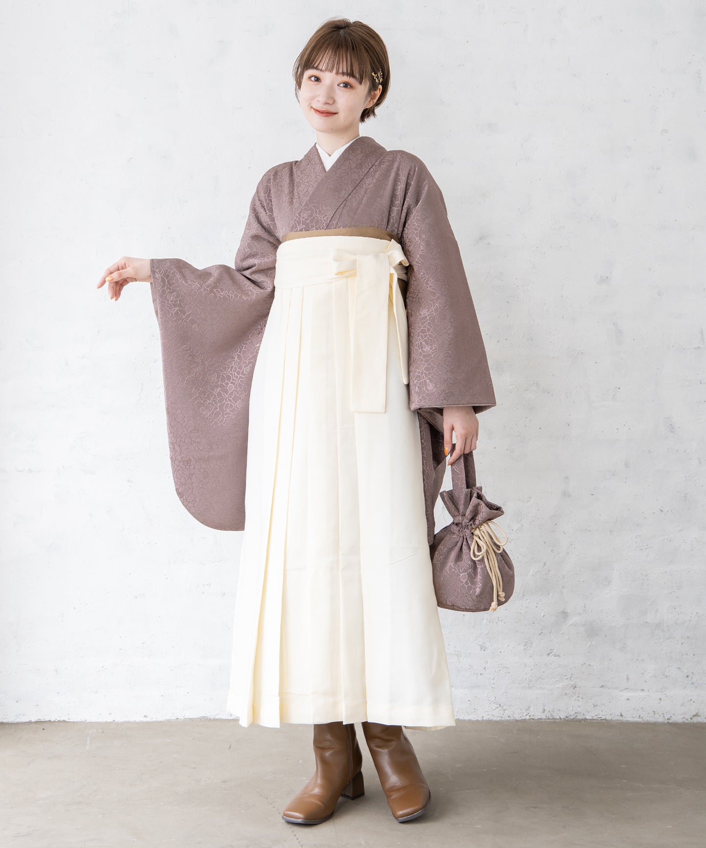 こだわり袴3点セット-ニュアンスカラー-モカ