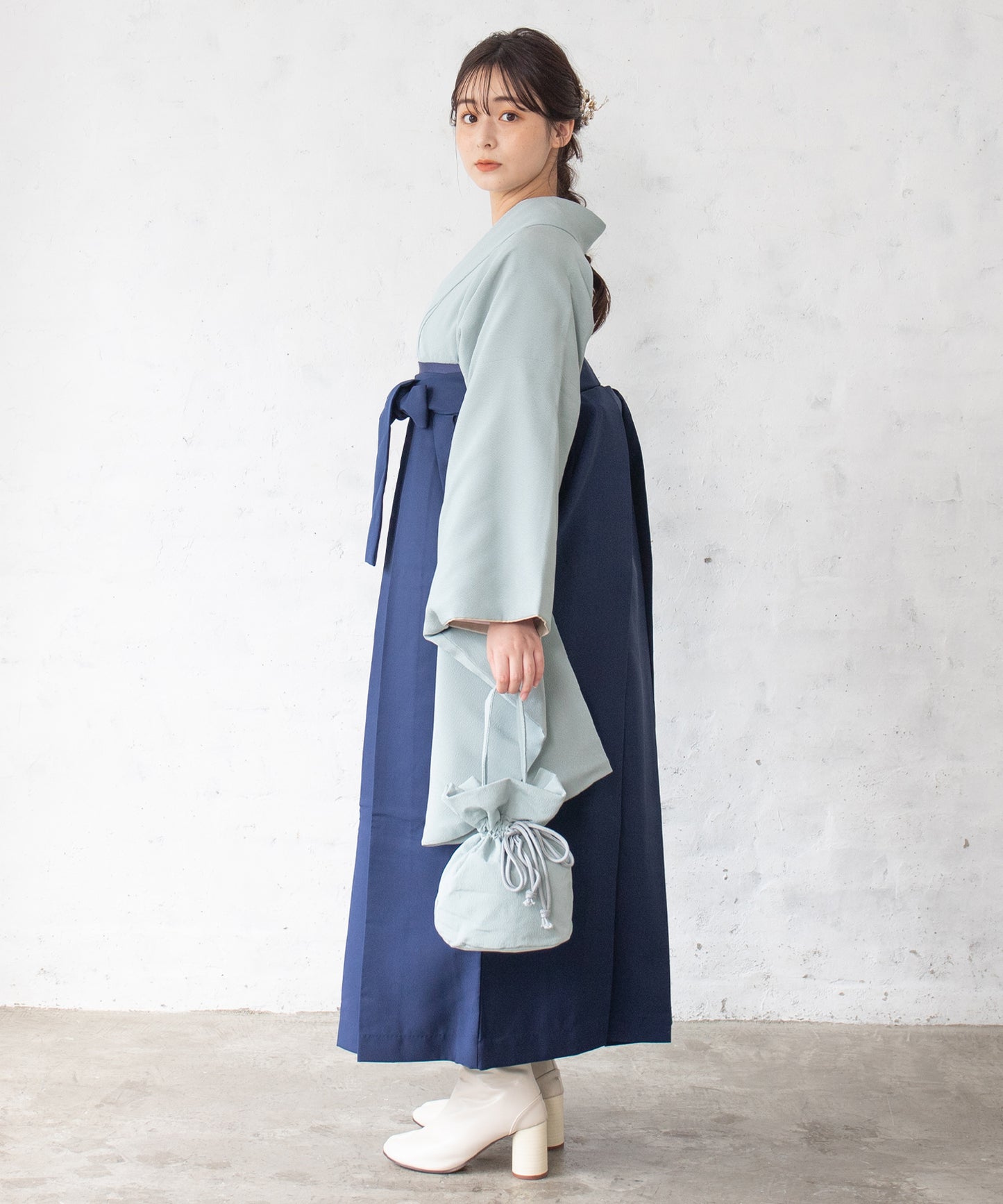 こだわり袴3点セット-ソリッドカラー-ブルー