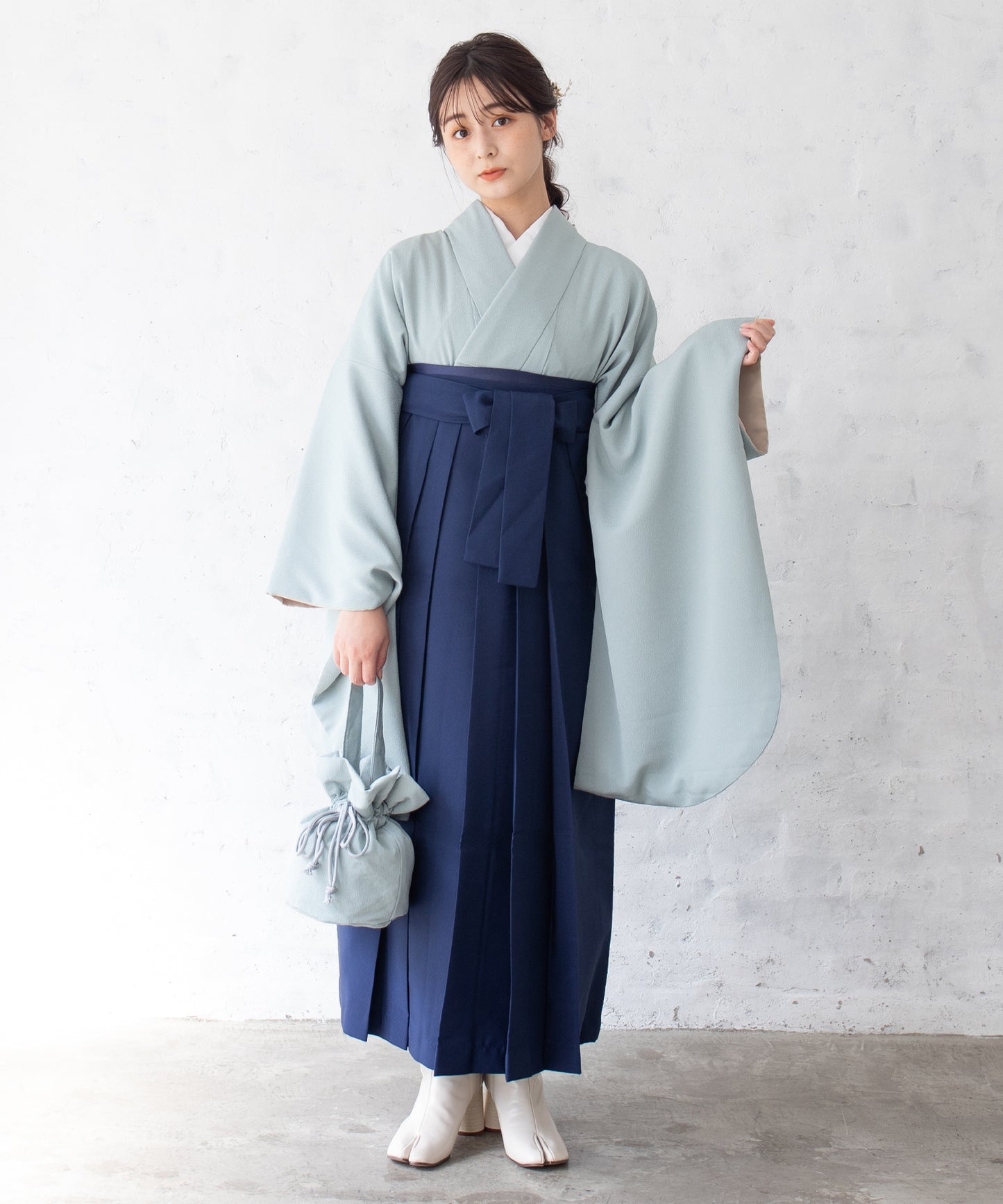 こだわり袴3点セット-ソリッドカラー-ブルー