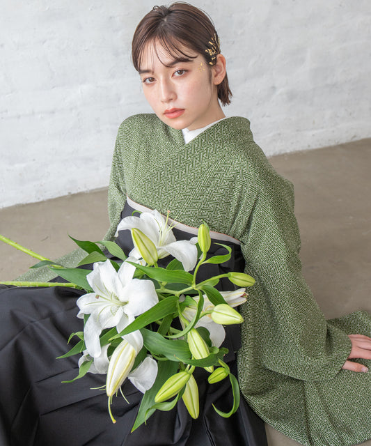 こだわり袴3点セット-江戸小紋-グリーン系その他