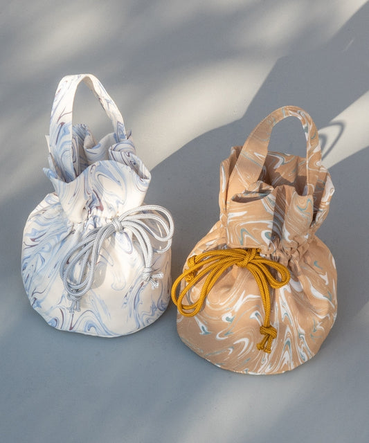 卒業式袴や成人式で使いやすい手提げ巾着バッグ-マーブル-