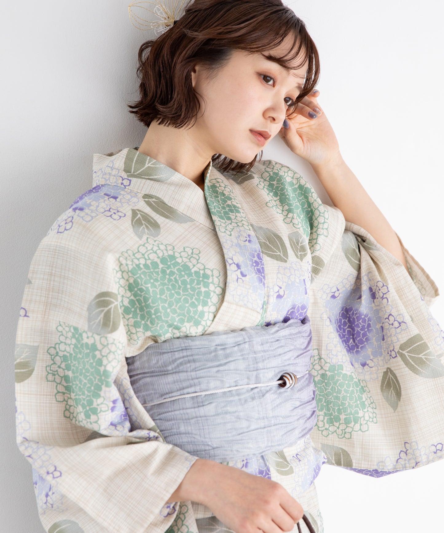 浴衣　紫陽花柄　お手入れラクチン 浴衣 紫陽花柄 お手入れラクチンの通販 by ゆーちゃん's shop｜ラクマ